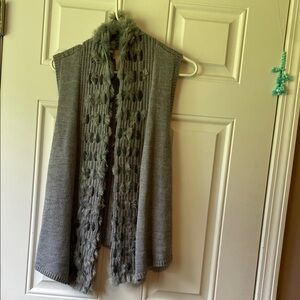 Chico's Gray Knit Vest with Faux Fur Accent